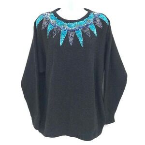 Diana Marco Womens Vintage Sweater Sequined Neck Silk Angora Blend Dolman‎ 40